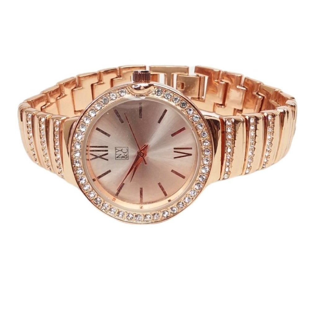 New York & Company Rose Gold Rhinestone Watch